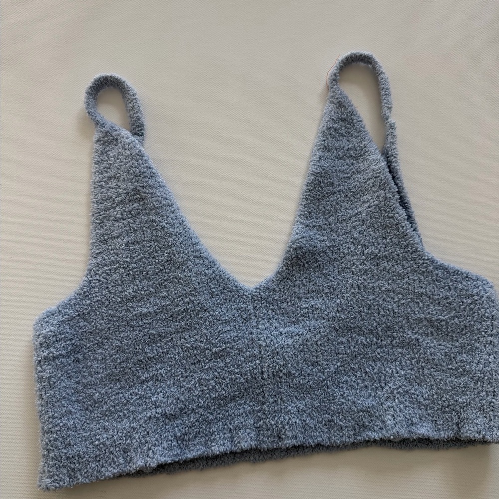 Urban Outfitters Out From Under Fuzzy Blue Bralette Size L Cozy Lounge Y2K - Picture 2 of 7